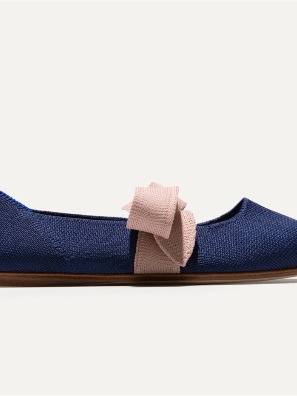 Rothy’s Navy Sapphire Mary Jane Pointed Toe Flats with Pink Bow - Picture 9 of 9